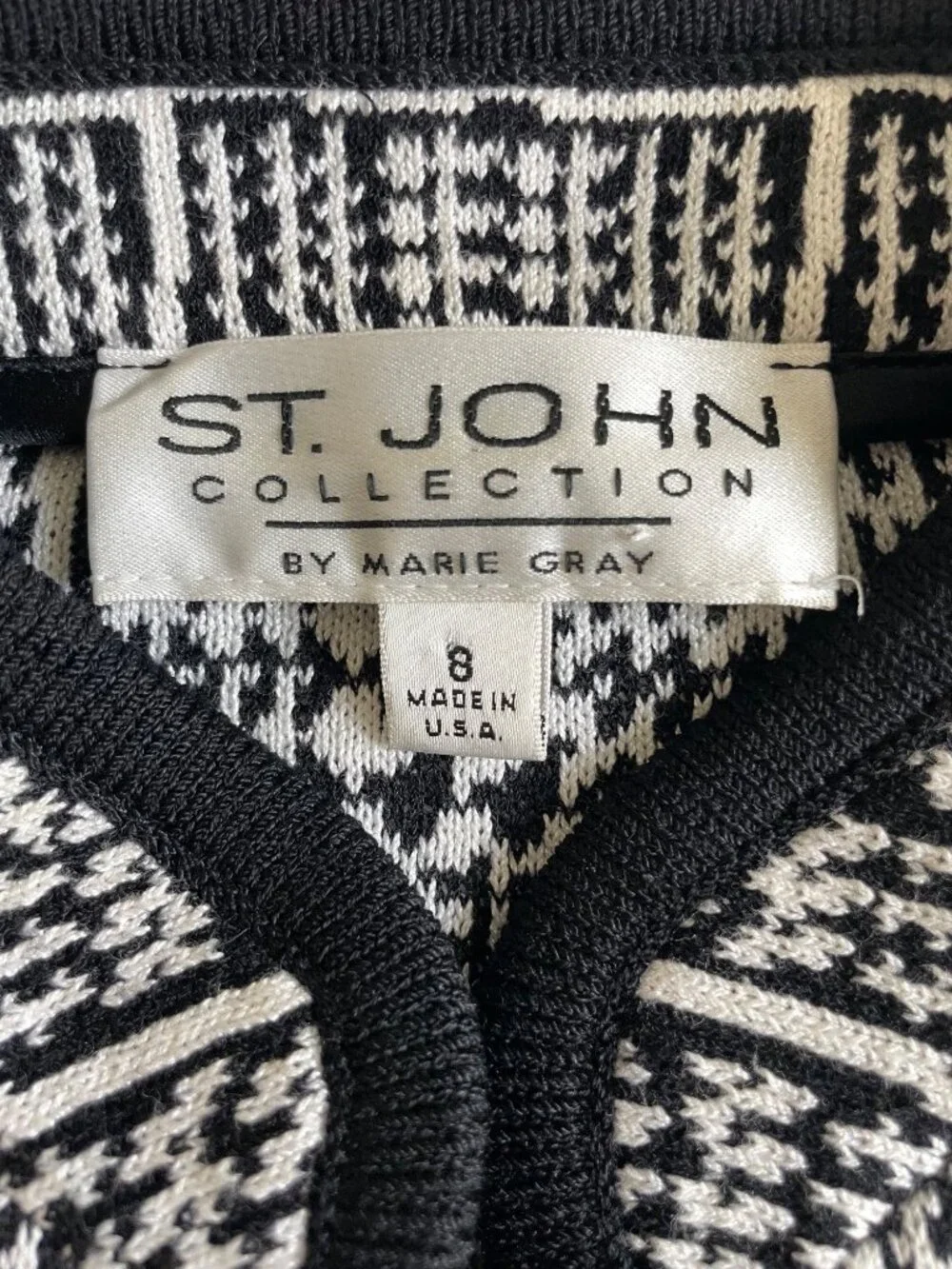 St. John Collection Old Money Abstract Houndstooth Black + White Knit Jacket 8
